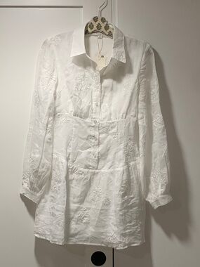 Flat White Waisted Mini Shirt Dress
